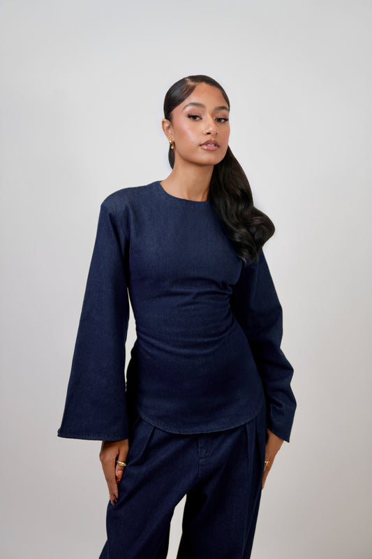 Akyara Lace-Back Denim Top