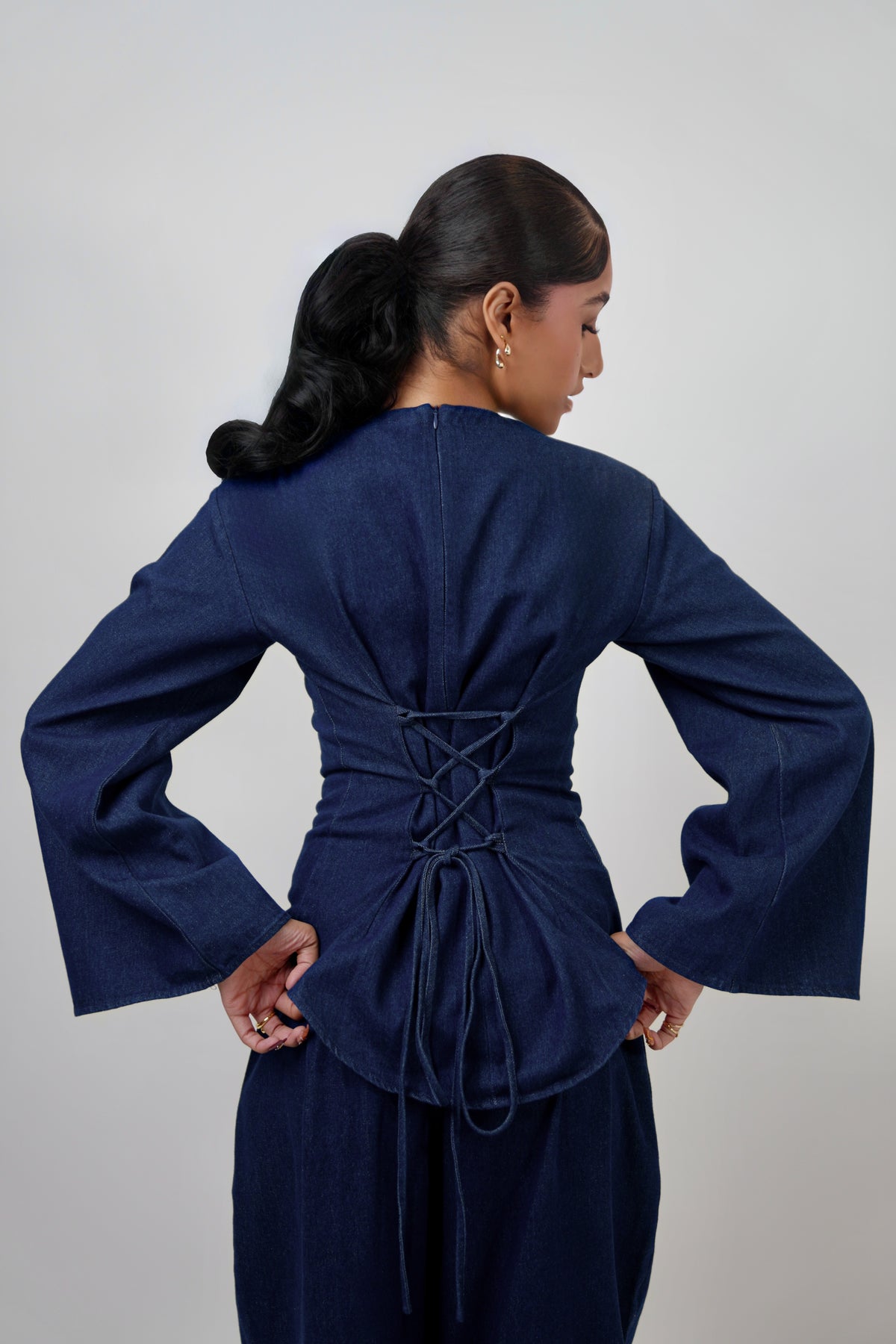 Akyara Lace-Back Denim Top